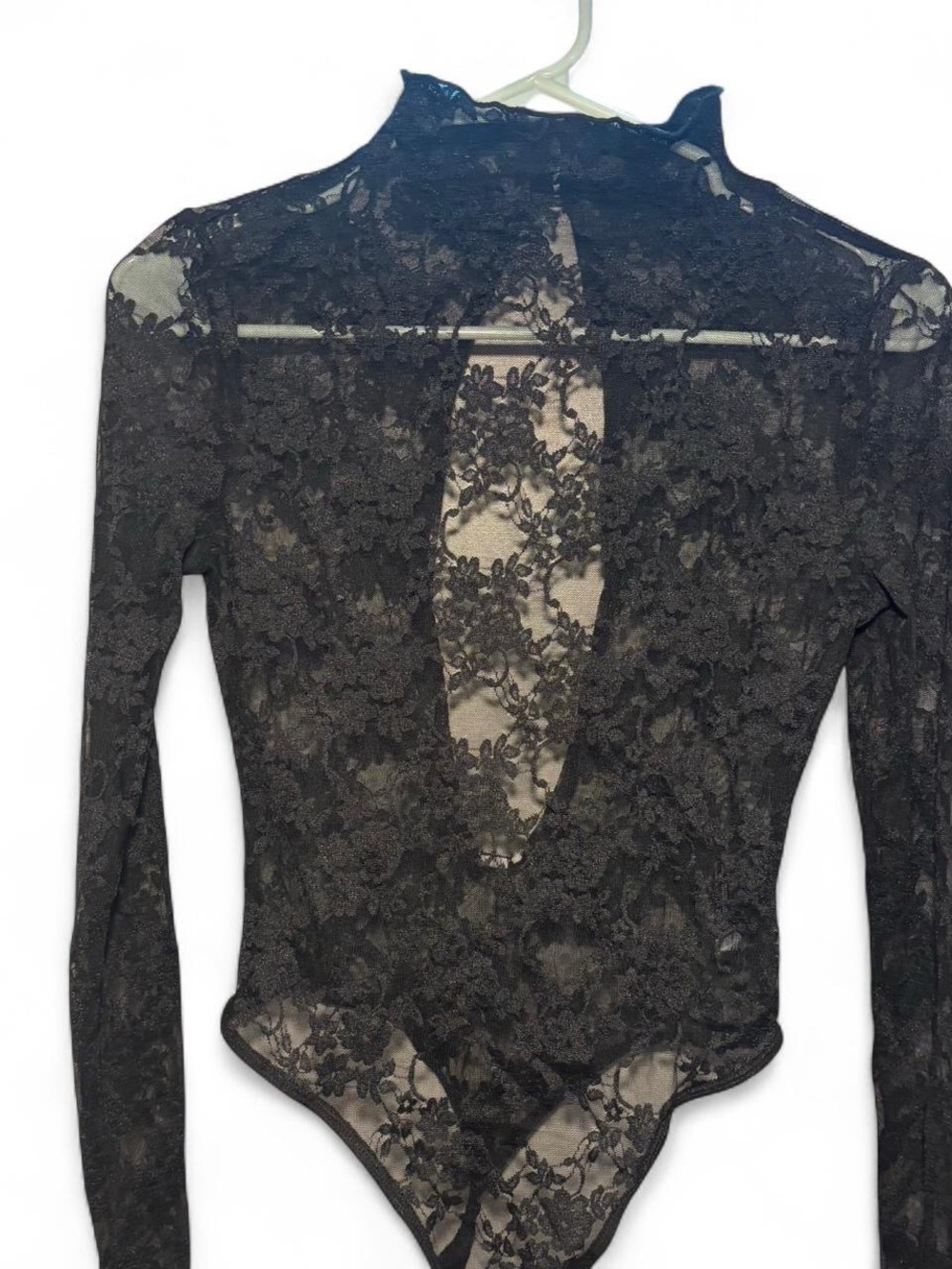 Zara Black Lace Long-Sleeve Bodysuit - Women's Top